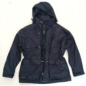 NWT Stormtech Blue Nylon Jacket Full Zip Pockets Foldaway Hood Cord Waist Sz L